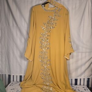 Elegant Yellow Floral Embroidered Dress